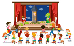 Children play drama on stage illustration